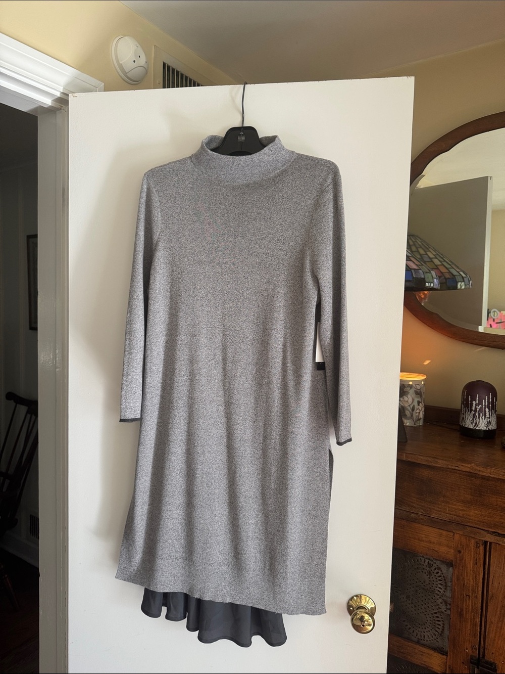 NIC+ZOE Light Gray Mock Neck Long Sleeve Knit Dress